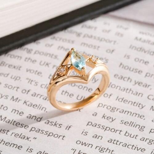 2021 New Simple Marquise Sea Blue Zircon Cross Rings For Women Vintage Rose Gold Color Statement Female Jewelry Birthstone Gifts