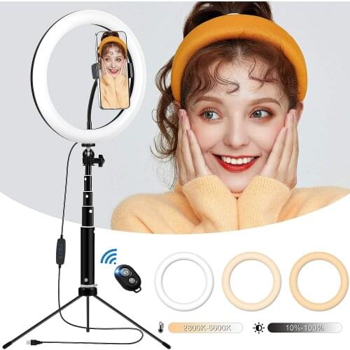 10 inch LED Selfie Ring Light with Phone Holder USB Photography Video Makeup Lamp with Selfie Stick for Youtube Live Studio