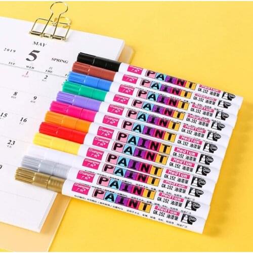 12 Color Colorful Marker Waterproof Lasting White Markers Tire Tread Rubber Fabric Paint Metal Face Permanent Paint Marker Pen