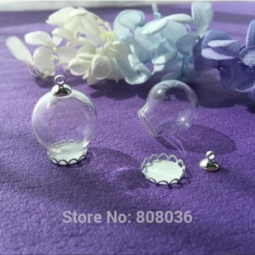 50sets lace white 20*12mm glass globe orbs jewelry findings set vial pendant glass bottle dome cover necklace pendant charms