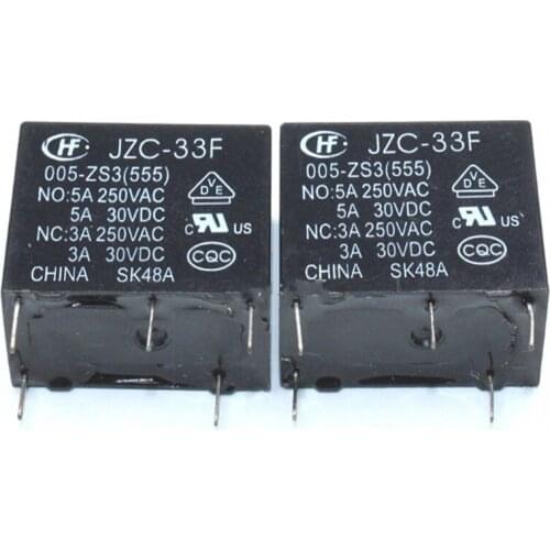 50PCS/lot Power relays HF33F JZC-33F-005-ZS3 5V 5A 250VAC 5PIN Original New rela