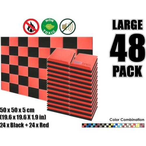 Arrowzoom 48 pcs Bundle Flat Bevel Tile Color Combination Acoustic Panel Sound Absorption Studio Foam 19.6x19.6x1.9 KK1039