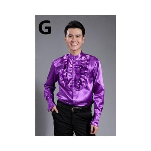 Free shipping purple/yellow/white ruffled bowtie scuffs decoration mens tuxedo shirts party/event shirts