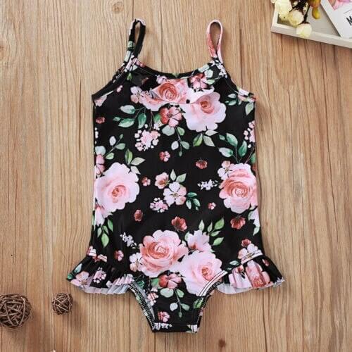 Free Shipping Summer Toddler Girl Newborn Flower Print One Piece Swimwear Bathing Suit for Outside Beach