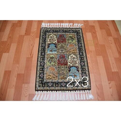 Free shipping 2'X3' 230 Line Handmade Silk Oriental Persian Rug hand Knotted silk carpet for home decoration