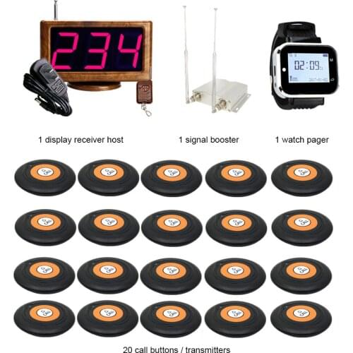 JINGLE BELLS Wireless Waiter Calling System For Restaurant, Hotel 20 call button+1 main host+1 watch pager+1 signal booster