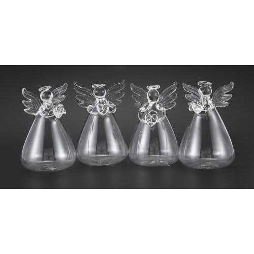 BMBY-Set of 4 Cute Clear Glass Angel Shape Flower Plant Hanging Vase Wedding Decor