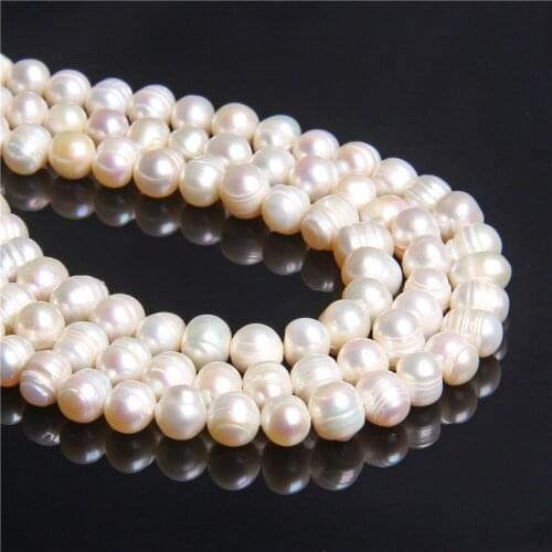 100% Natural white round round 9-10mm pearl beads real loose Cultured freshwater pearls beads women for jewelry making necklace