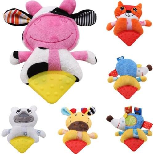 Baby Hand Bell Rattle Toys Soft Animal Deer Fox Teethers Plush Doll For Baby Educational Toys 0-12 Months Newborns Gifts