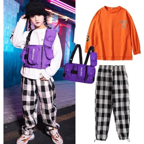 Kids Hip Hop Dance Costume Jazz Dance Outfit Stage Performance Fashion Show White T-Shirt Hip Hop Children Baby Girls Clothes