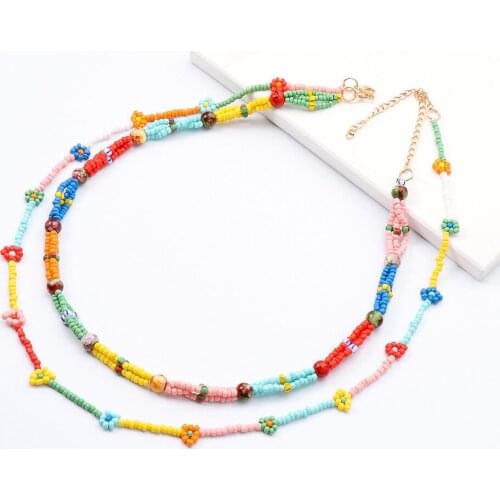 Boho 2-layer Color Rice Beads Flower Necklace for Women Clavicle Chain Teen Girl Friend Dating Jewelry 2021 Trendy Collier