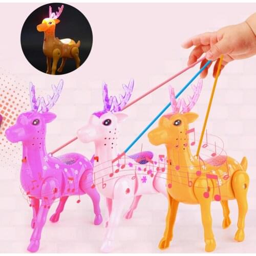 Electric Walking Sika Deer Animal Toy with LED Music Leash Interactive Kids Toy