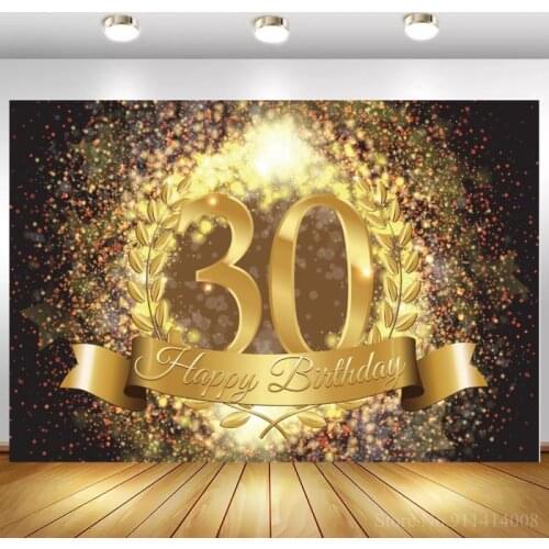 Adult Birthday Party 30th 40th 50th 60th Customized Backdrop Poster Family Shoot Photocall Photo Background Gold Glitter Wreath