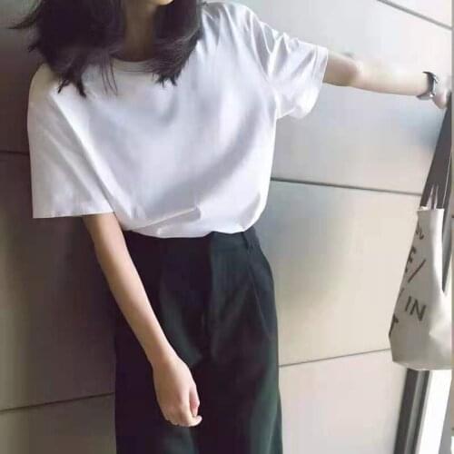 Oversized T-shirt Women Black O-Neck Short Simple Sleeve Tee White T-Shirt Casual Solid Lady Tshirt Tops Female Fashion Clothes