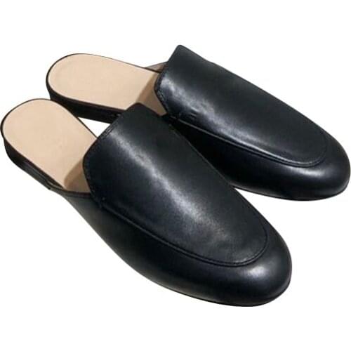 Italian gujiaG fashion small leather shoes women 201 top cow leather shoes thick heel casual leather shoes half tow with box