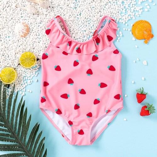 Toddler girl bathing suit Summer Sleeveless pink swimsuit Strawberry Printed One-piece Swimsuit maillot de bain enfant E2