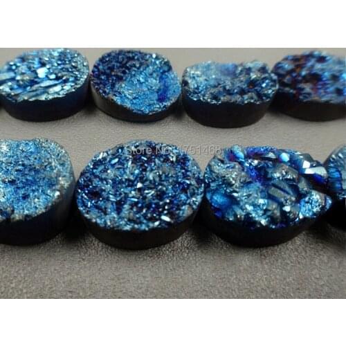 Fashion Pendant ,Blue Titanium Druzy Stone Quartz Oval Beads Drusy Necklace Slab Bead Jewelry 10x14mm