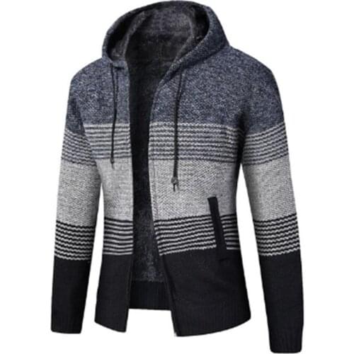 Mens Cardigan Sweater Solid Coat 2021 New Fashion Casual Winter Autumn Hooded Coat Thick Zipper Wool Sweater Jumpers Male