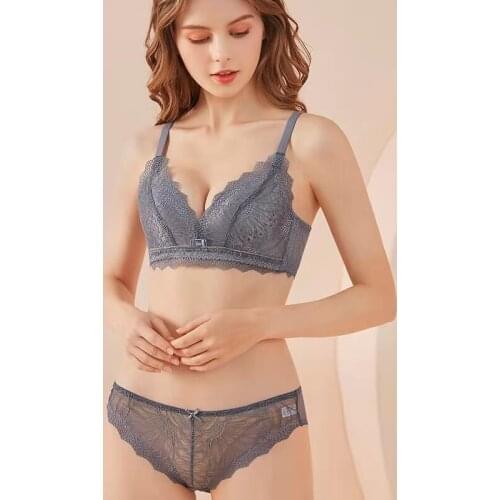 Lingerie girls thin sexy non-steel rims summer lace breathable Hole Brassiere Convergence Bra set