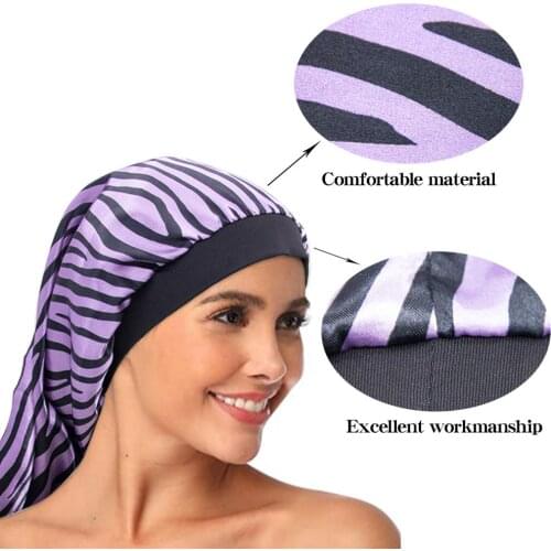 2020 New Long Elastic Single-Layer Satin Barrel Silk Hair Bonnet Breathable Ninght Cap Turban Sleep Headwear Hats For Adult