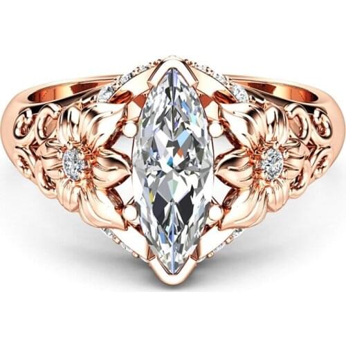 2021 New Fashion Clear CZ Stone Rose Gold Color Flower Wedding Rings for Woman Luxury Floral Ring Female Dropshipping