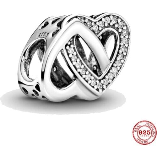 New 925 Sterling Silver Bead Entwined Hearts Charm ​Fit Original Pandora Bracelet DIY Jewelry For Women Diy Jewelry Making