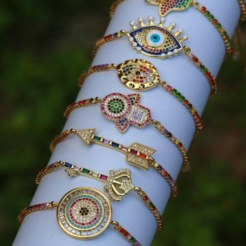 2021 Couple Unisex Jewelry Tiny CZ Rainbow Girl Boy Bracelets For Women Crystal Multiple Shape Adjustable Charms Link Bracelet