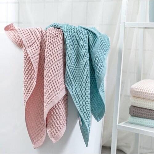Bath Towels Solid Color Waffle Household Soft Breathable Absorbent Bathroom Towels Japanese style hotel Kitchen Cleaning Towel