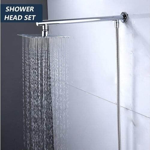 Square stainless steel shower Head stainless steel shower arm + stainless steel shower hose bathtub shower set Easy Installation