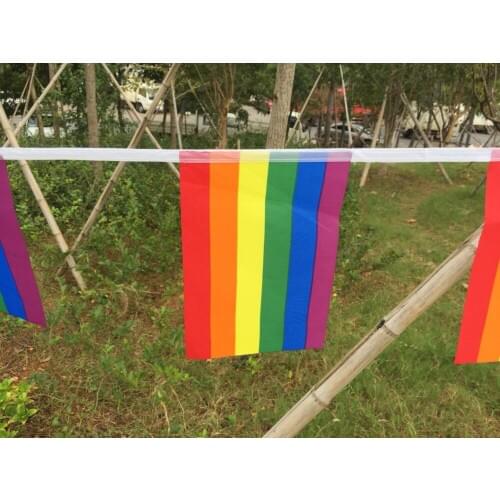14cmx21cm Rainbow String flag 12M 50pieces/set Colorful Rainbow Peace Flags LGBT Pride LGBT Flag Lesbian Gay Right Parade