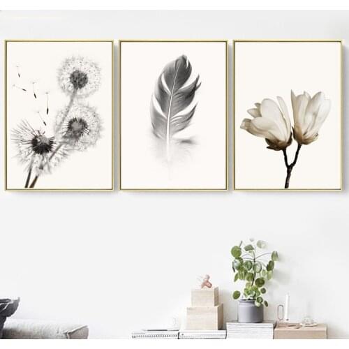 Christmas Canvas Painting Wall Art Nordic Poster Black White Dandelion For Bedroom Home Decor Feather Rose Flower Pictures