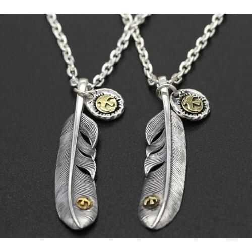 S925 Sterling Silver Jewelry Vintage Thai Silver Personality Handmade Eagle Feather Pendant