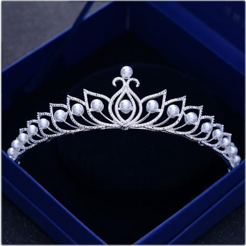 Gorgeous Silver Plated Crystal Pearls Bridal Tiaras Crown Rose Gold Alloy Rhinestone Diadem Headband Wedding Hair Accessories