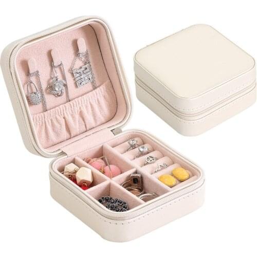 Women LeatherJewelry Box Organizer Portable Travel Case Earring Ring Necklace Storage Box Valentines Day Creative Gift New