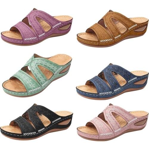 Women Slippers Fish Mouth Platform Shoes Multi-color Embroidered Sandals With Wedge Beach Home Summer Woman Flip Flop Sandalias
