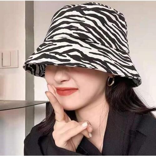Zebra Pattern Fisherman Hat Spring And Summer All-Aatch Retro Female Fashion Ins Sun Protection Practical Sunshade Popular