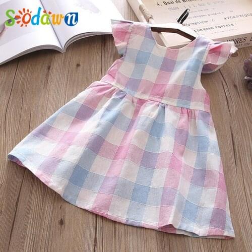 Sodawn Summer Toddler Dress Princess Girls Dress Plaid Tank Dress Sleeveless Dress For Baby Girls Clothing