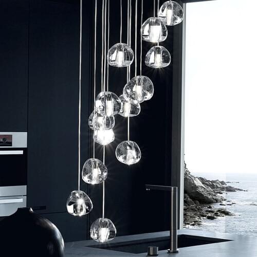 Modern Crystal Chandelier Lighting Water Droplets Glass Lustre Suspension Lamp Living Room Staircase Foyer Luminaria Pendente