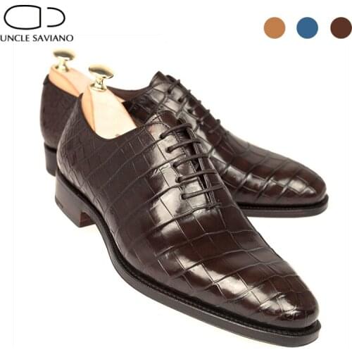 Uncle Saviano Oxford Dress Shoes Man Style Formal Party Original Business Designer Plaid Handmade Luxury Genuine Leather Shoes