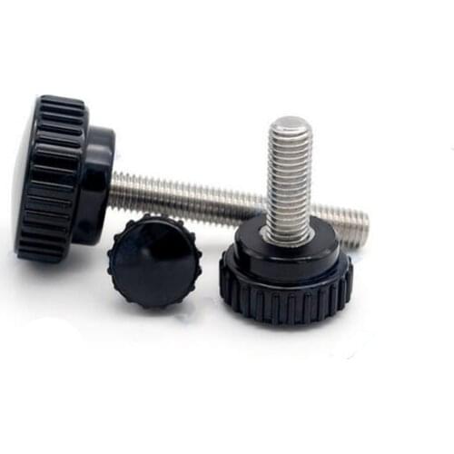M8 round head black bakelite thumb screw full thred stainless steel male bolt straight handle 12/15/20/30/40/50/60/80/100mm long
