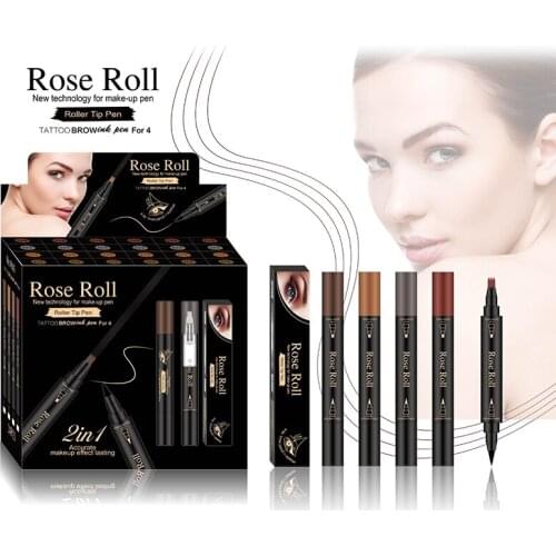 4 Colors Eyebrow Pen Waterproof 4 Fork Tip Eyebrow Tattoo Pencil Cosmetic Long Lasting Natural Dark Brown Liquid Eye Brow Pencil