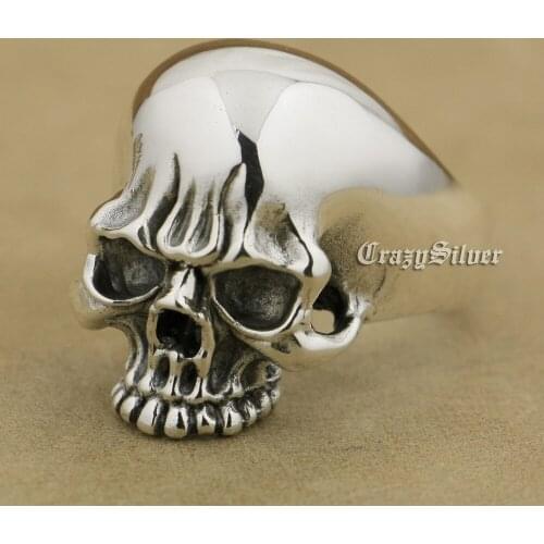 High Polish 925 Sterling Silver Mens Biker Punk Skull Ring TA34 US 7~15