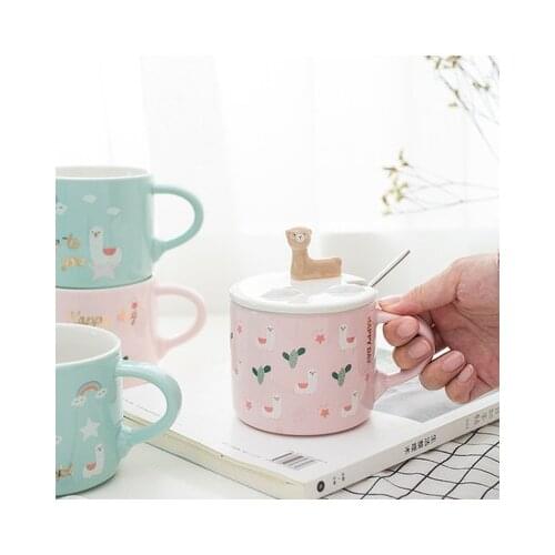 Japanese adorable Alpaca ceramic cup creative tea cup with cover water cup adorable Home Office Mug cute cup cool cups tea cup