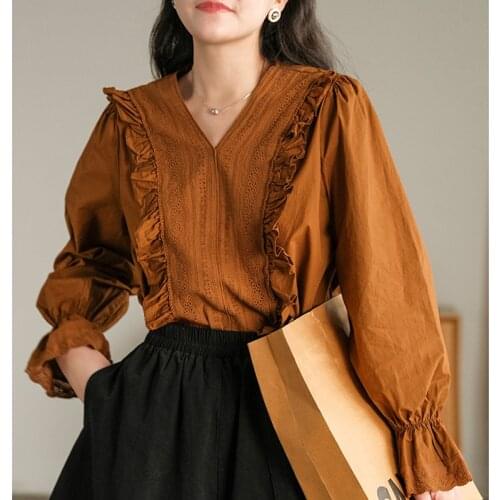 Women Solid Blouse 2021 Chic Spring Long Sleeve Elegant Office Blouses Casual Ruffled Tops Female Loose Party Blusas Femininas