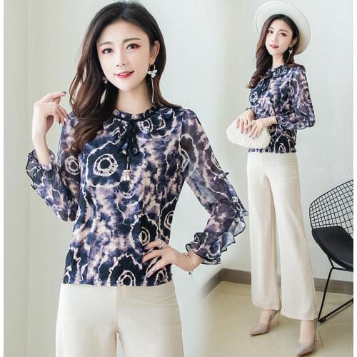 Spring Summer Women Shirts Chiffon Korean Style O-Neck Ladies Elegant Blouses Stylish Ruffle Loose Tops Blusas MM0975