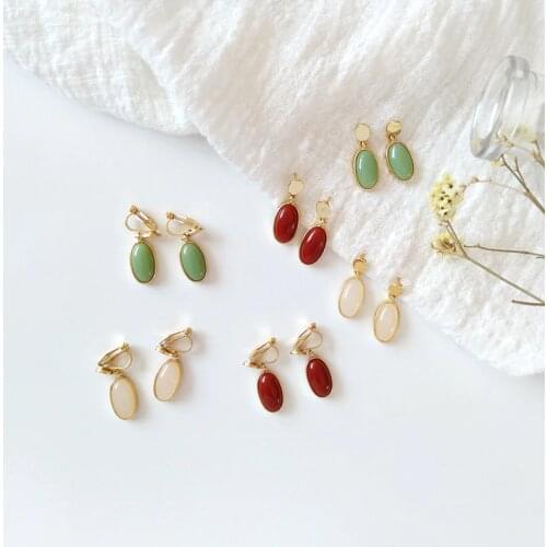 Japan Natrual Forest Crystal Stone Clips on Earring Without Piercing Vintage Palace No Ear Hole Korea Clip Earrings for Women