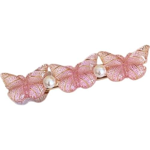 Women Jewelry Pearl Duckbill Hair Clip 3D Glitter Colorful Butterfly Barrette High Quality