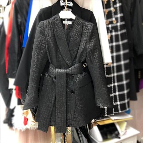 Blazer Runway Fashion Women Autumn Winter Sashes Black Office Ladies Elegant Button Party Holiday Blazers