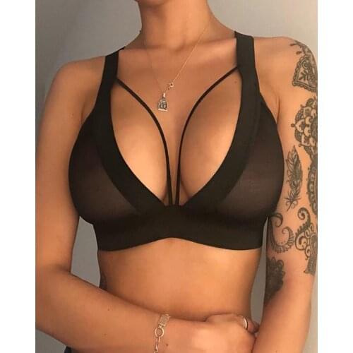 Plus Size S-3XL Valentines Day 2021 Sexy Women Halter Bra Cutout Mesh Breathable Thick Strap Bralette