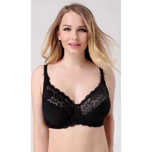 Women black bra push up bralette sexy lace brassiere lingerie mother plus size nopadded bra Large C D DD E cup underwear BHs B21
